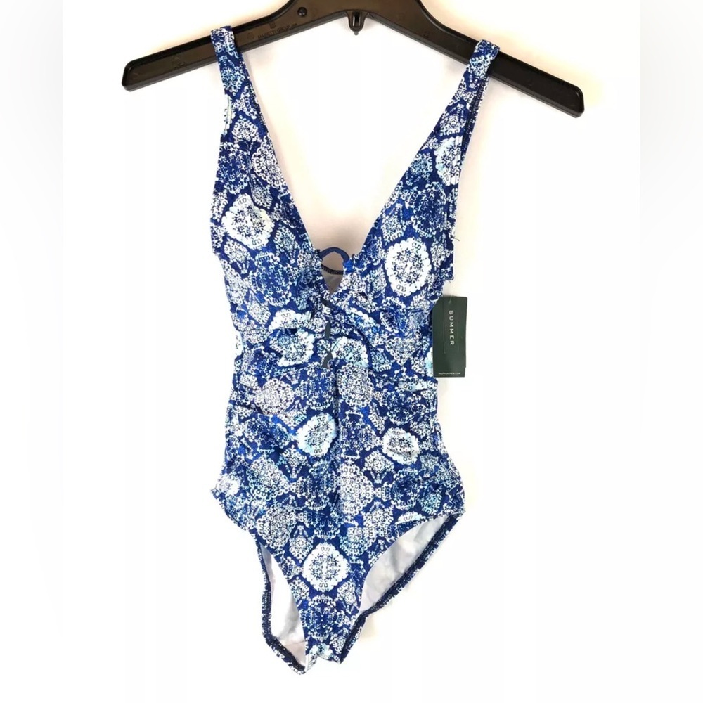 LAUREN RALPH LAUREN Aegean Tile Loop Front Over The Shoulder One-Piece Womens 6